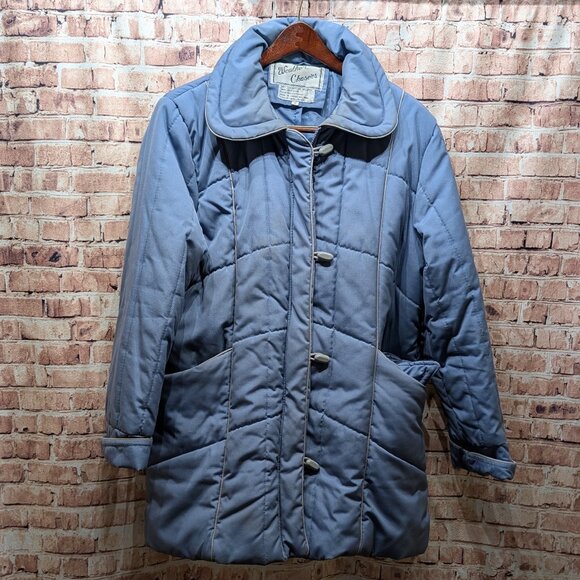 Vintage Weather Chasers Blue Quilted Coat with Removable Hood Size 16 - Picture 1 of 15